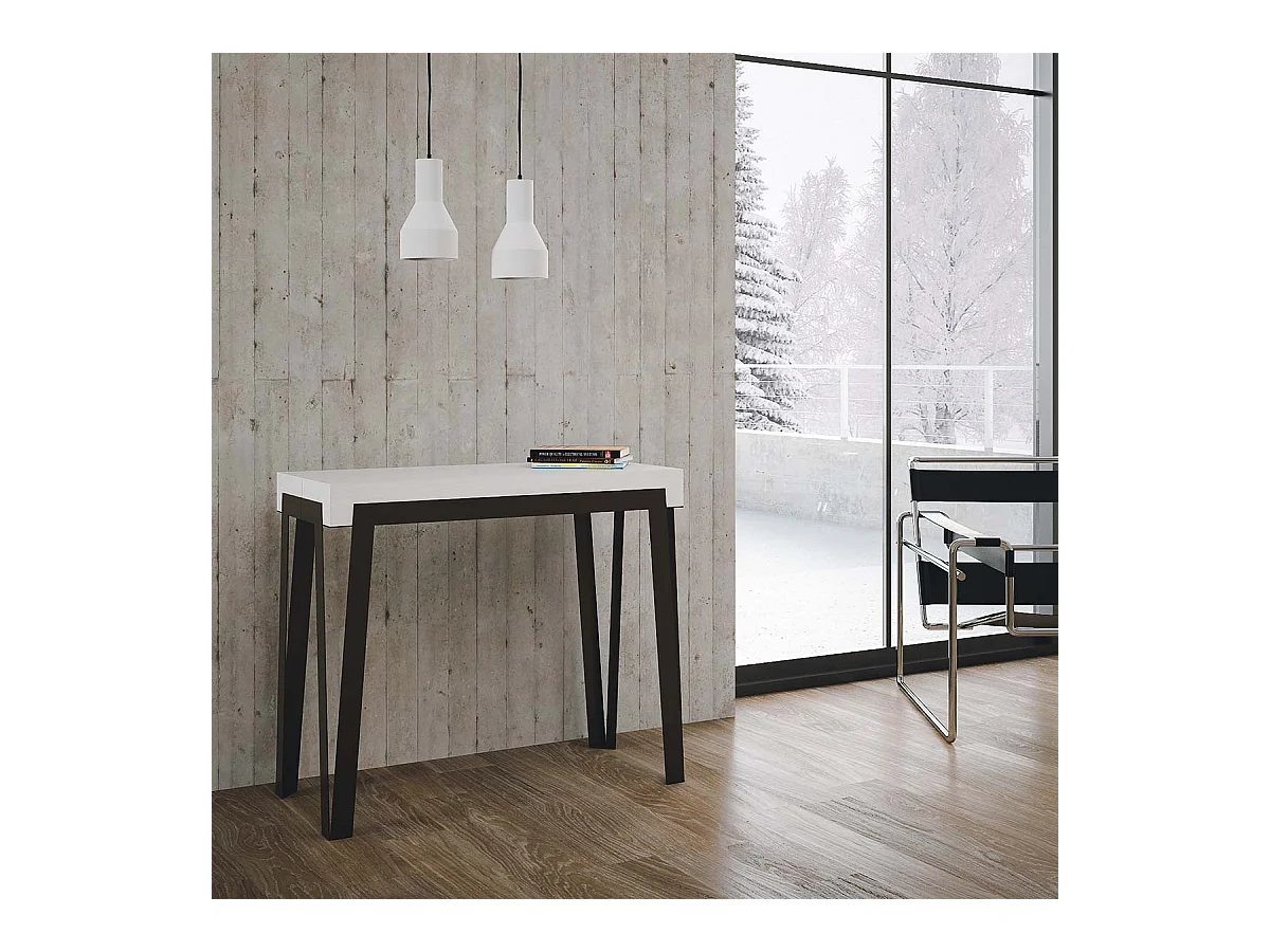 Uitschuifbare sidetable 90x40/196 cm Rio Small eiken wit met antraciet frame