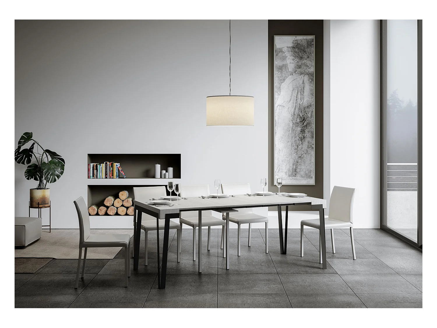 Uitschuifbare sidetable 90x40/196 cm Rio Small eiken wit met antraciet frame