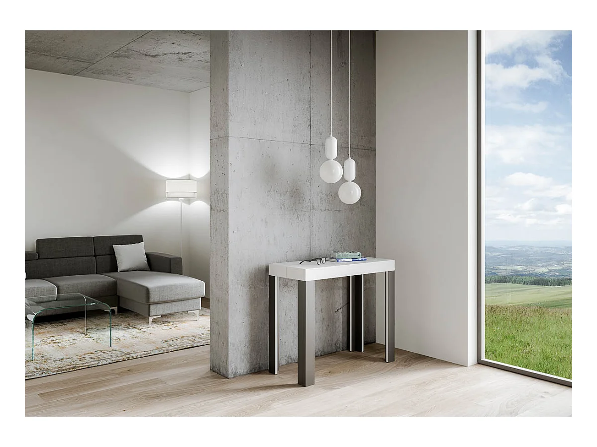 Uitschuifbare sidetable 90x40/196 cm Linea Small eiken wit met antraciet frame