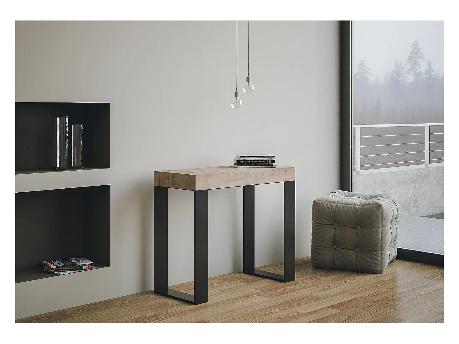 Console extensible 90x40/196 cm Tecno Small Premium Chêne Nature cadre Anthracite