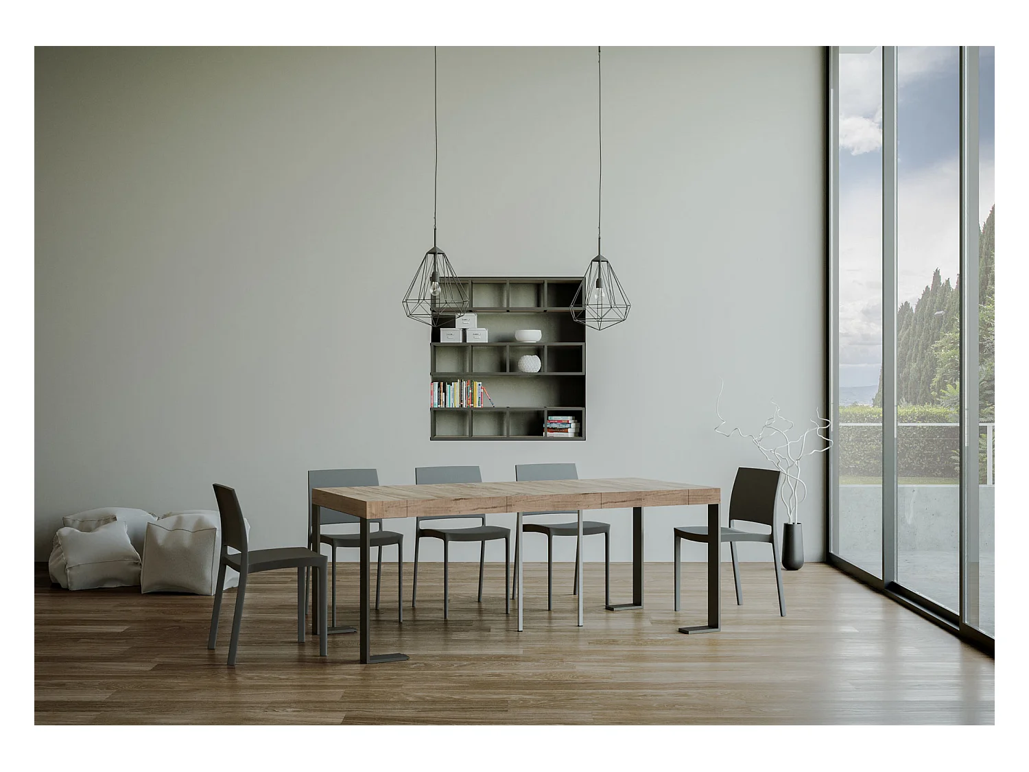 Console extensible 90x40/196 cm Tecno Small Premium Chêne Nature cadre Anthracite