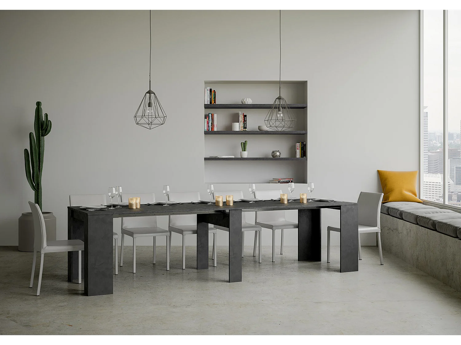 Konsola rozkładana 90x48/308 cm Basic Antracytowy efekt stucco