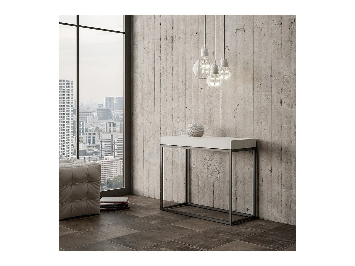 Console extensible 90x40/196 cm Nordica Small Frêne Blanc cadre Anthracite