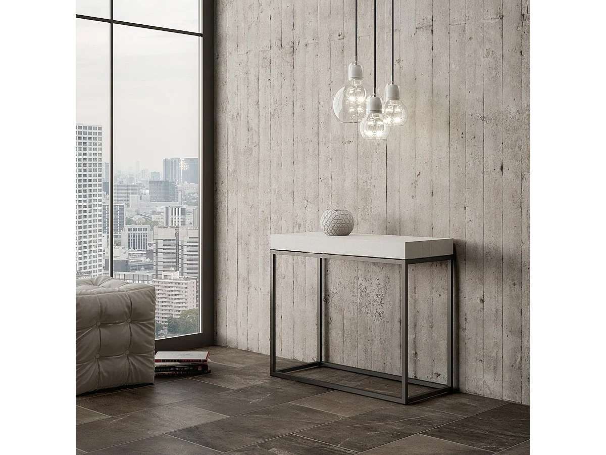 Console extensible 90x40/196 cm Nordica Small Frêne Blanc cadre Anthracite