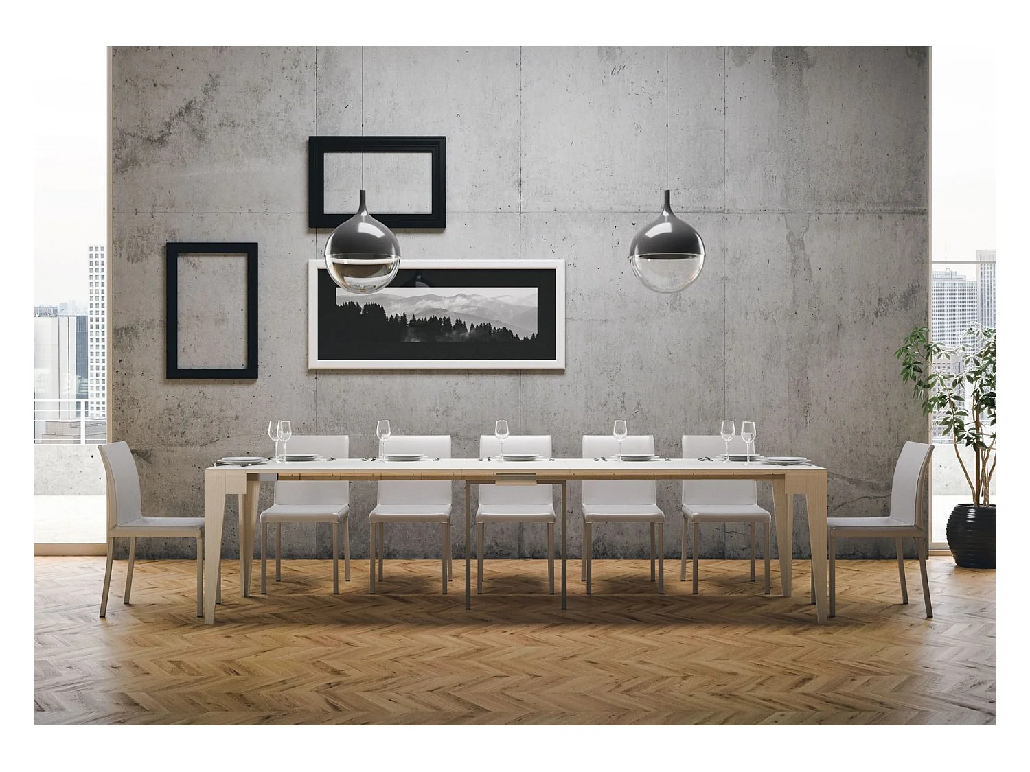 Ausziehbare Konsole 90x42/302 cm Isotta White Ash