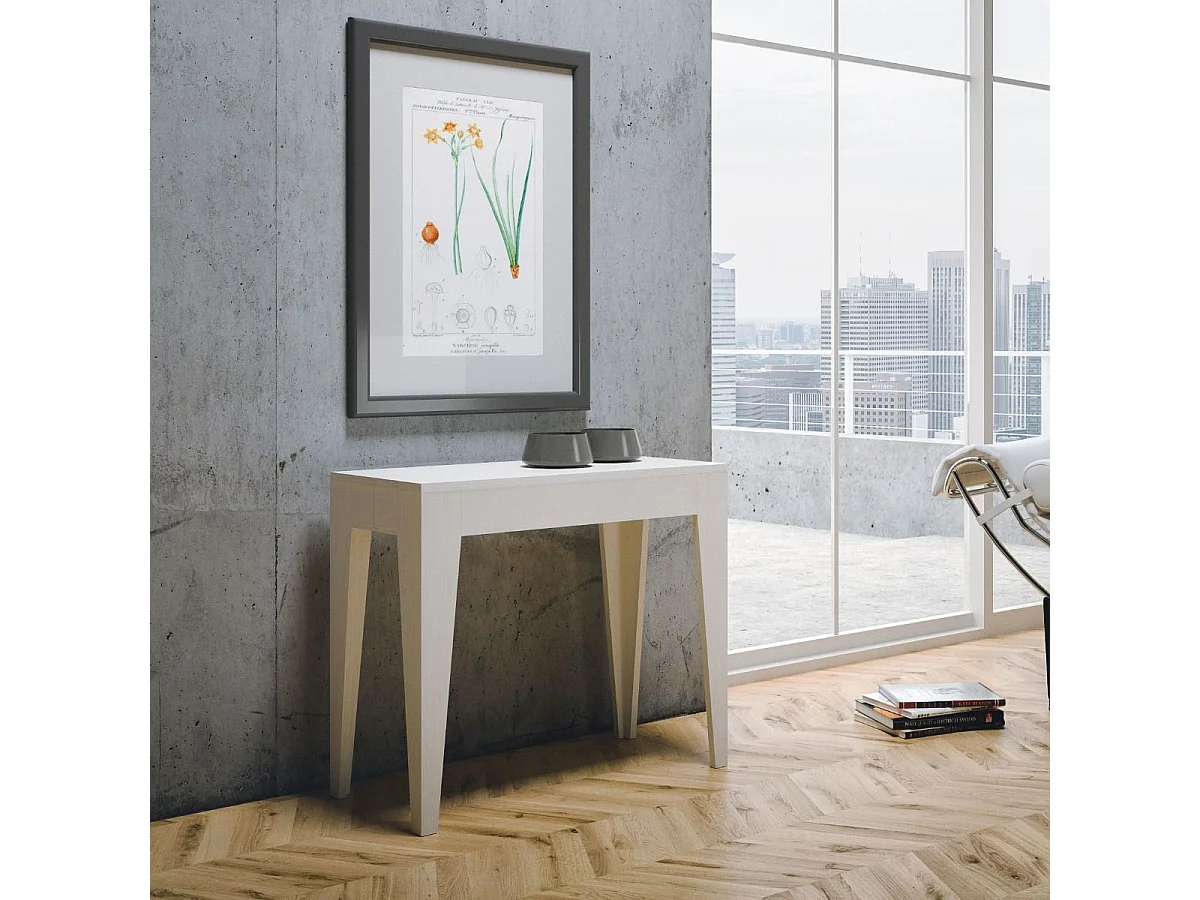 Console extensible 90x42/302 cm Isotta frêne blanc