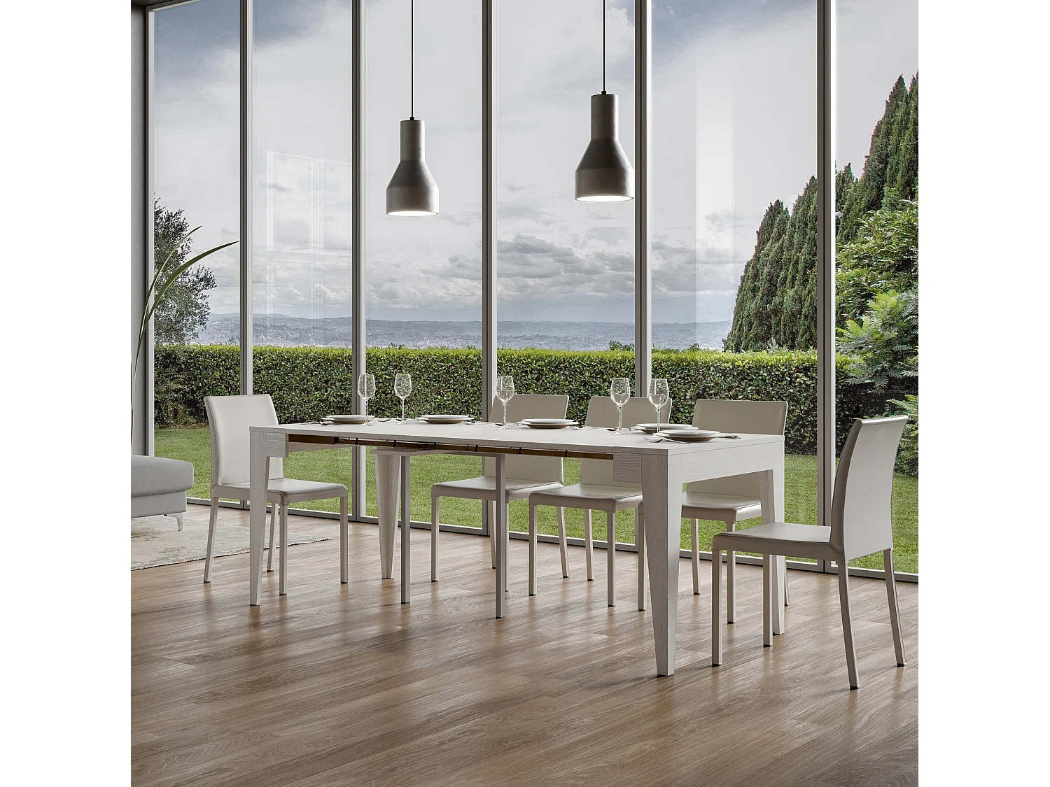 Consola extensible 90x42/302 cm Isotta fresno blanco