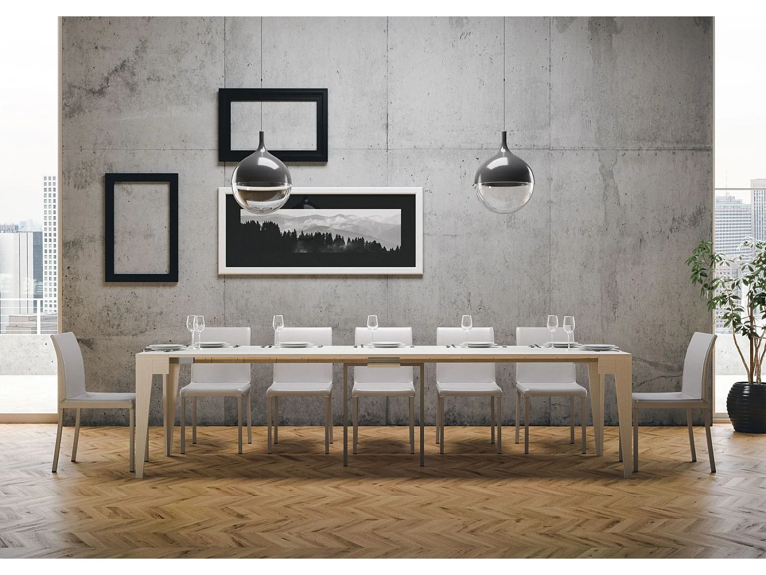 Consola extensible 90x42/302 cm Isotta fresno blanco