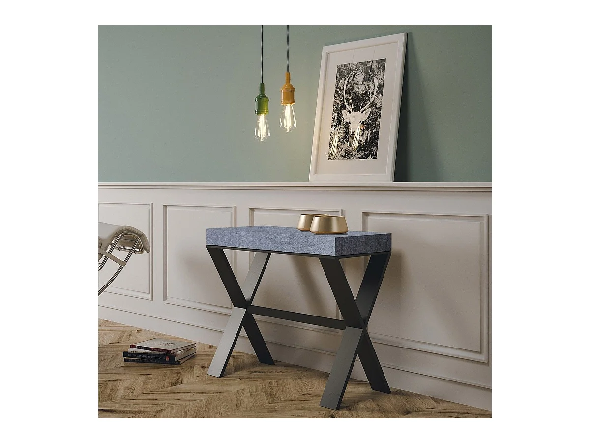 Console extensible 90x40/196 cm Xenia Small Premium Gris Béton cadre Anthracite