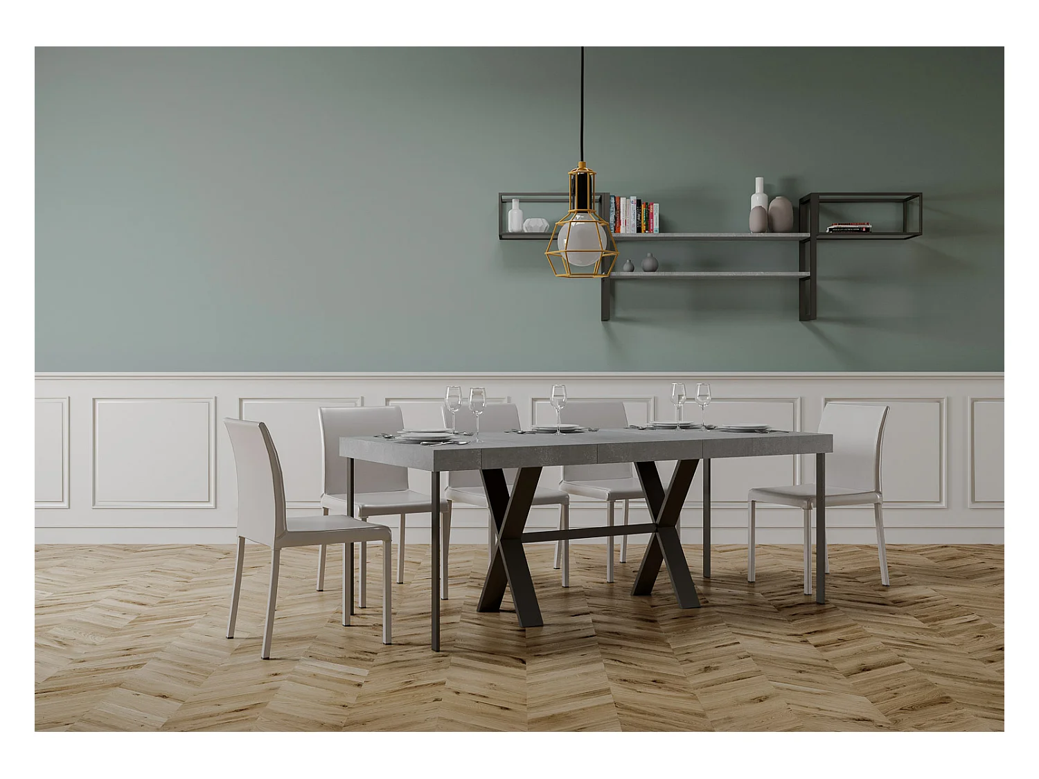 Console extensible 90x40/196 cm Xenia Small Premium Gris Béton cadre Anthracite