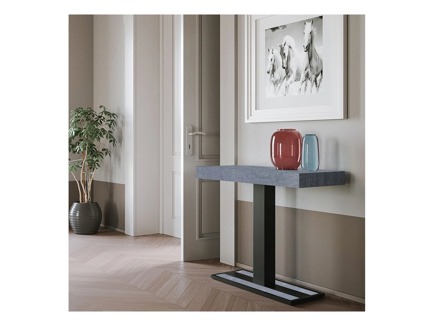 Console extensible 90x40/300 cm Capital Gris Béton cadre Anthracite