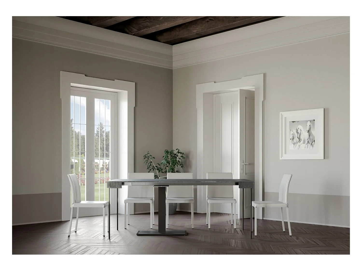 Console extensible 90x40/300 cm Capital Gris Béton cadre Anthracite