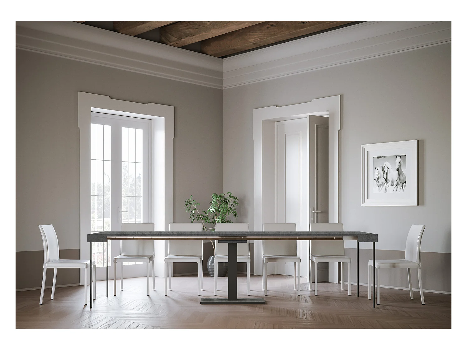 Console extensible 90x40/300 cm Capital Gris Béton cadre Anthracite