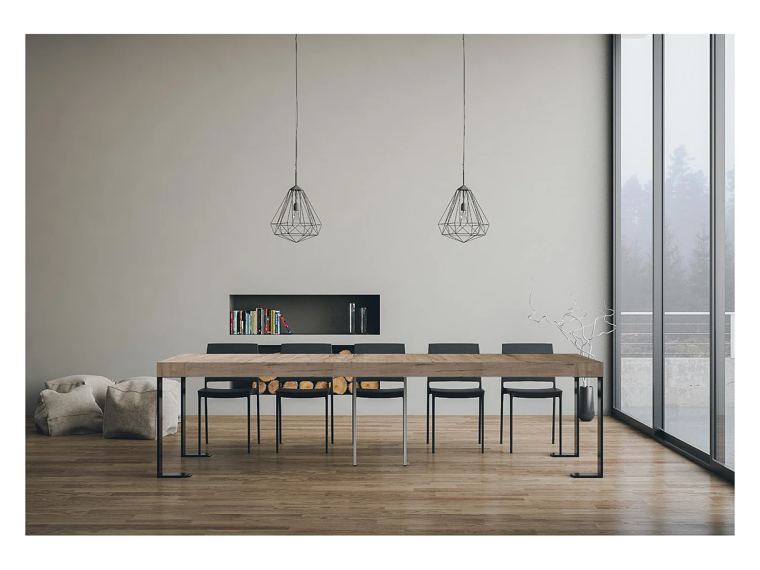Uitschuifbare console 90x40/300 cm Tecno Premium Nature Oak Antraciet frame