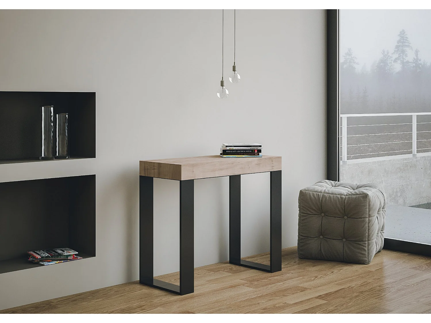 Mesa consola extensível 90x40/300 cm Tecno Premium Carvalho Natural quadro Antracite