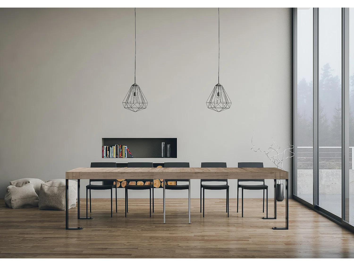 Mesa consola extensível 90x40/300 cm Tecno Premium Carvalho Natural quadro Antracite