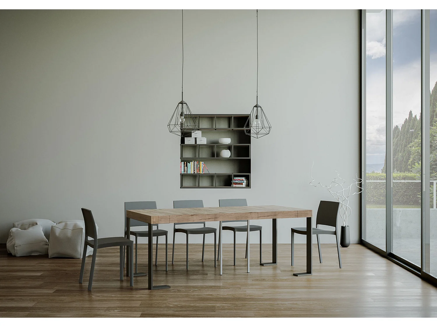 Mesa consola extensível 90x40/300 cm Tecno Premium Carvalho Natural quadro Antracite