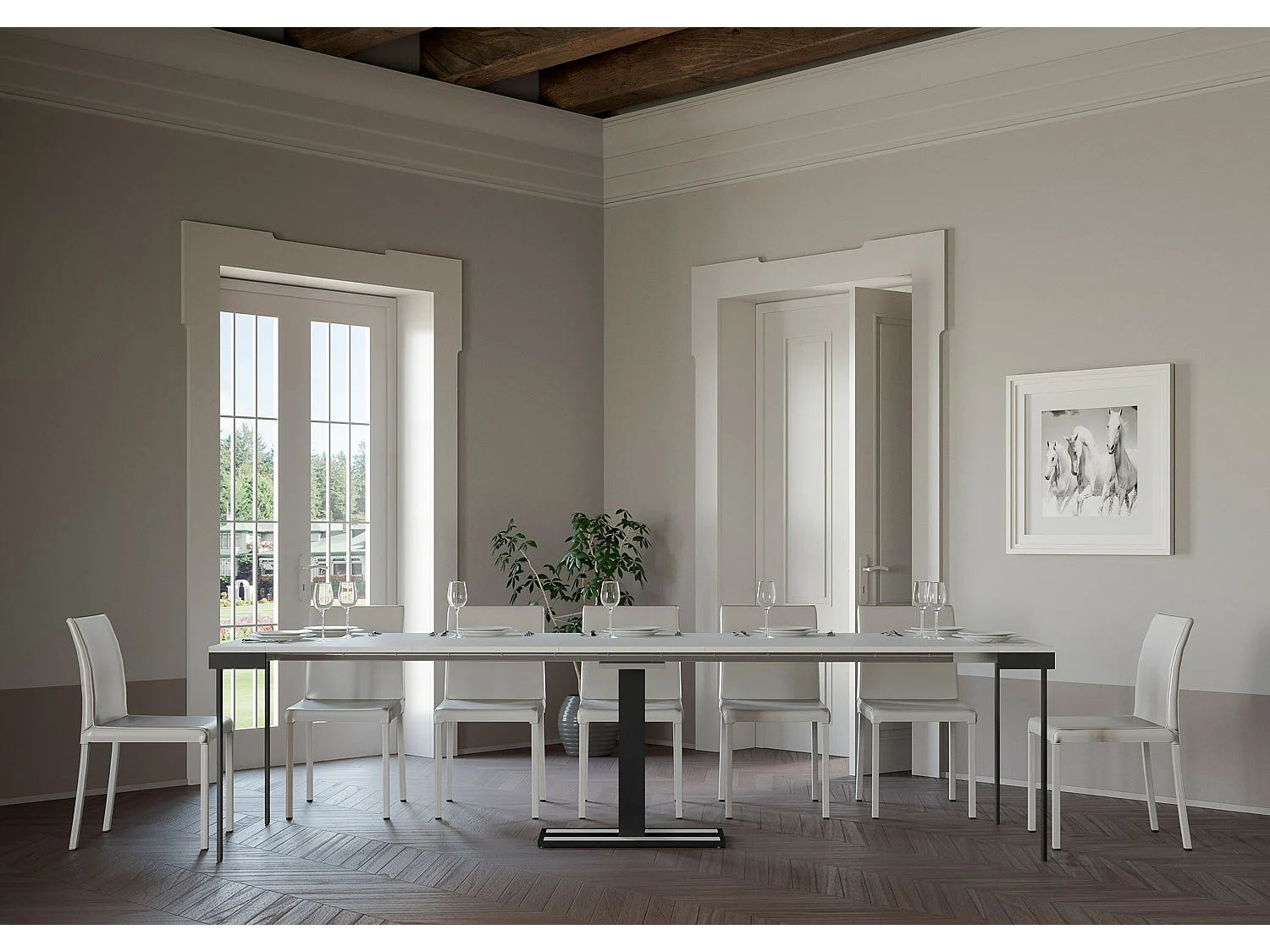 Console extensible 90x40/300 cm Capital Evolution Frêne Blanc cadre Anthracite