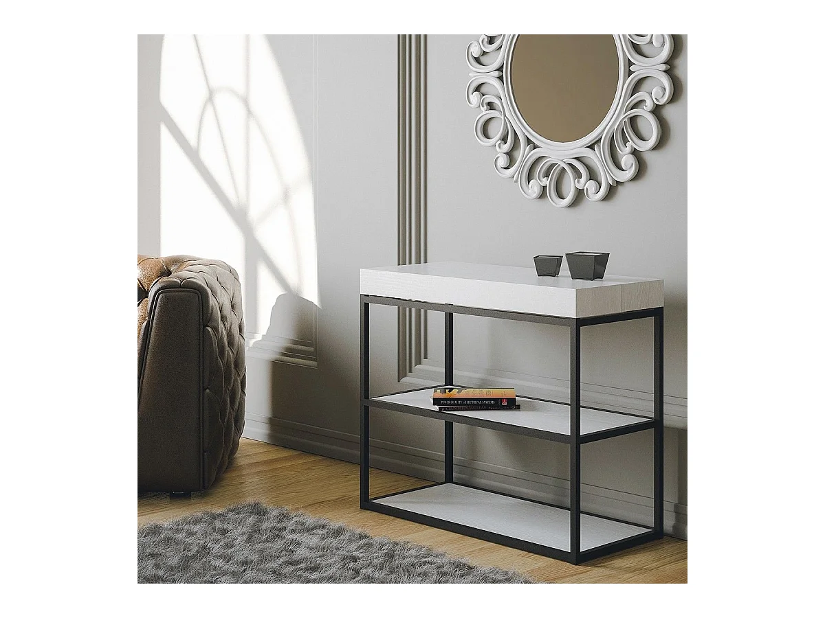 Uitschuifbare sidetable 90x40/196 cm Plano Small eiken wit met antraciet frame
