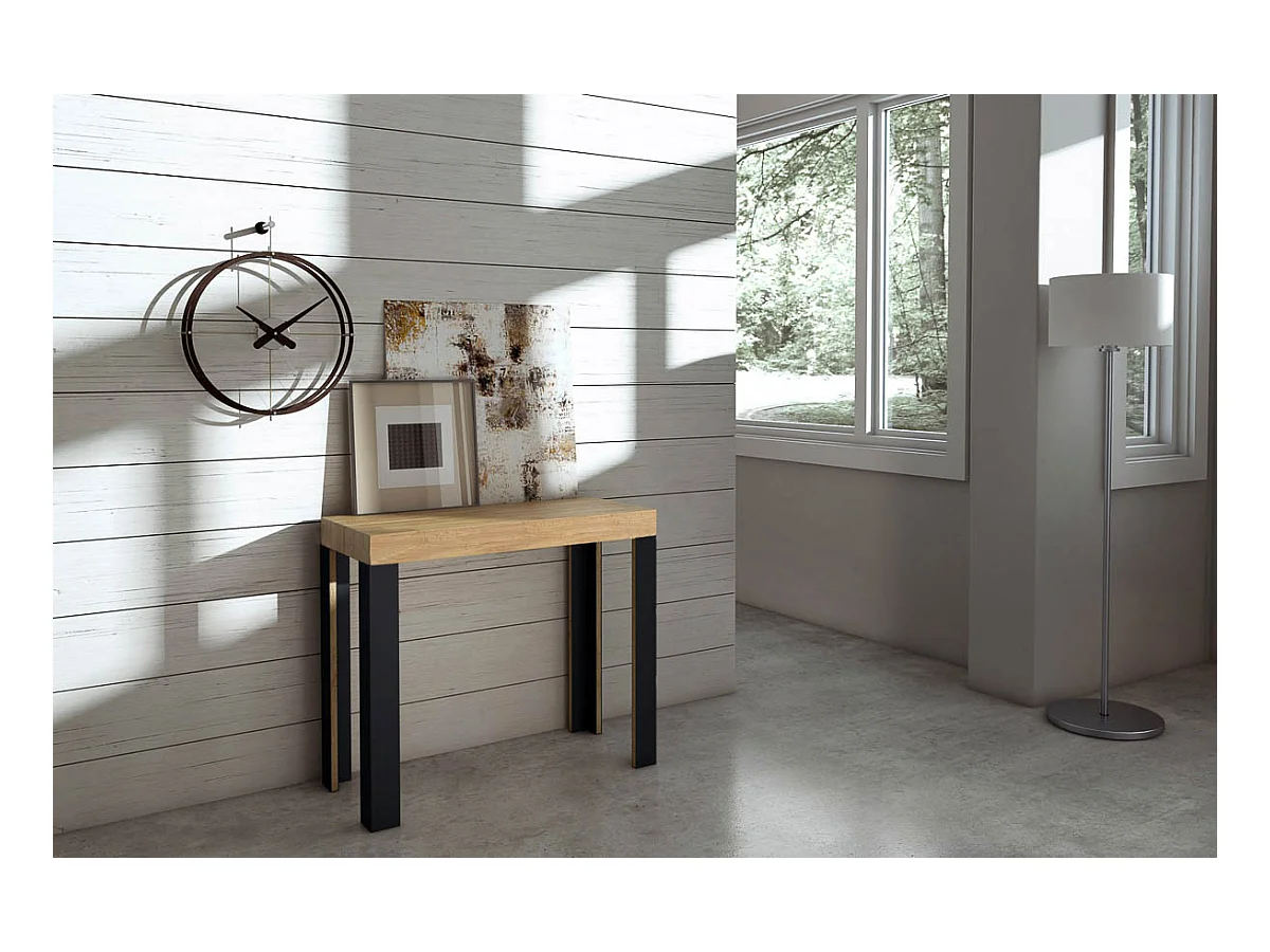 Uitschuifbare sidetable 90x40/300 cm Linea natuur eiken met antraciet frame