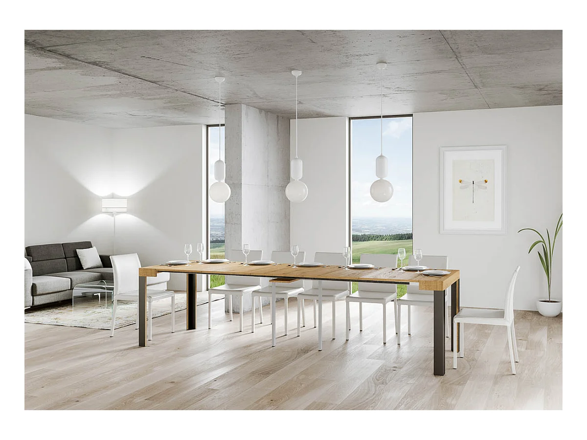 Uitschuifbare sidetable 90x40/300 cm Linea natuur eiken met antraciet frame