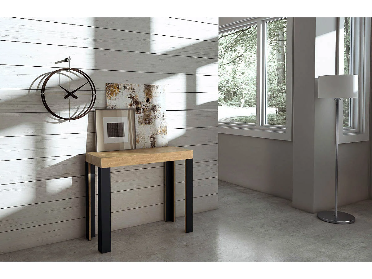 Console extensible 90x40/300 cm Linea Chêne Nature cadre Anthracite