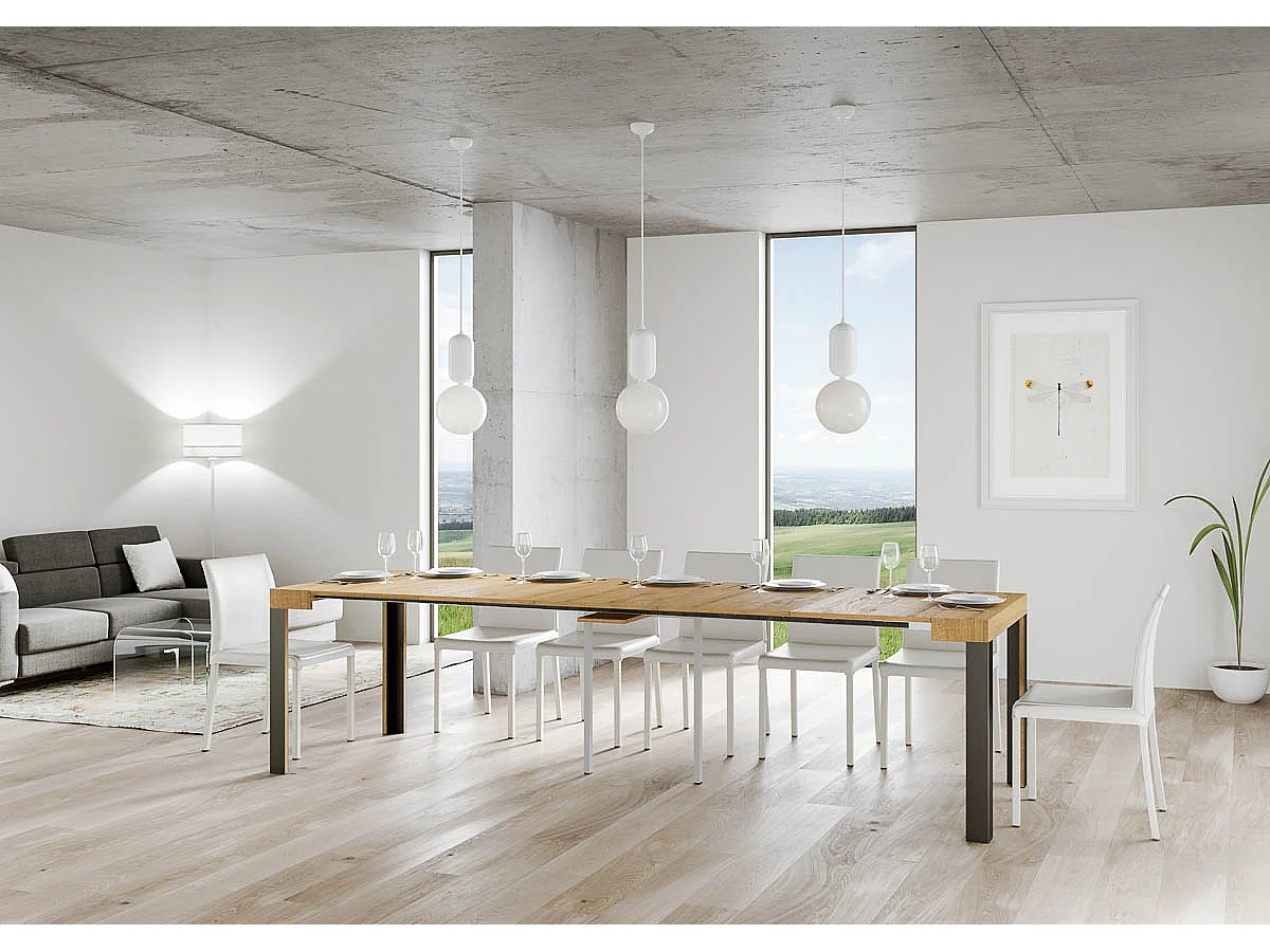 Console extensible 90x40/300 cm Linea Chêne Nature cadre Anthracite