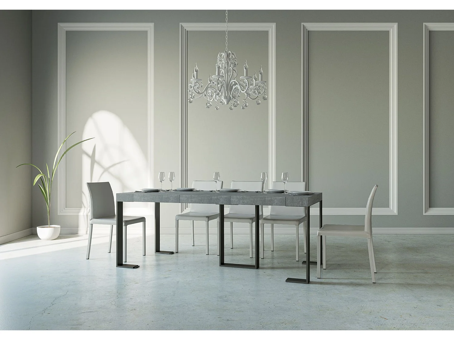 Consolle allungabile 90x40/196 cm Sintesi Small Premium Cemento telaio Antracite