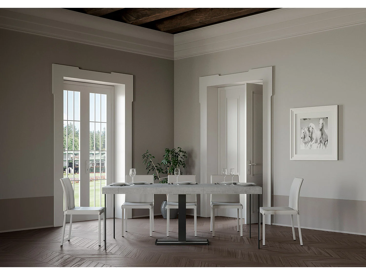 Console extensible 90x40/196 cm Capital Small Premium Gris Béton cadre Anthracite