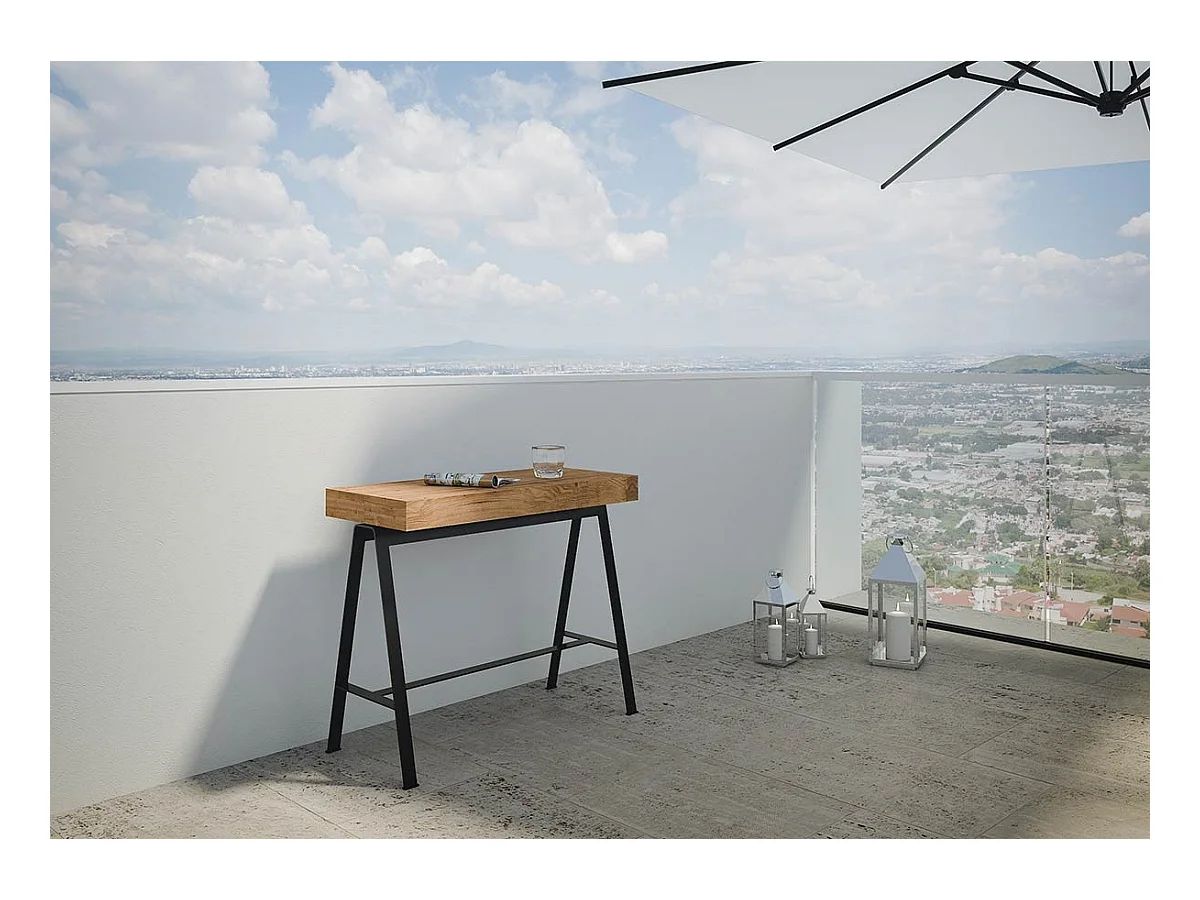 Rozkładana konsola 90x40/290 cm Ławka z barwionej jodły o strukturze w kolorze antracytowym