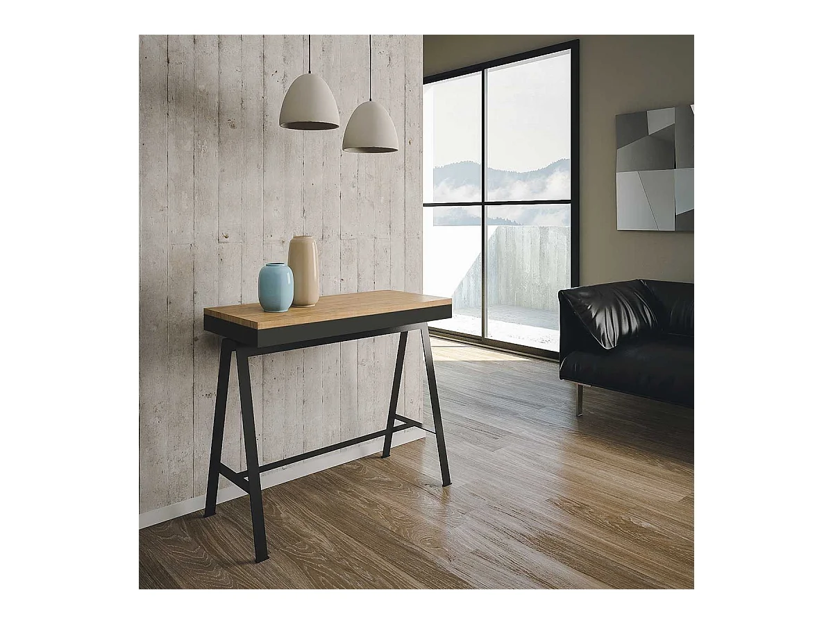 Mesa consola extensível 90x40/300 cm Banco Evolution Carvalho Natural quadro Antracite