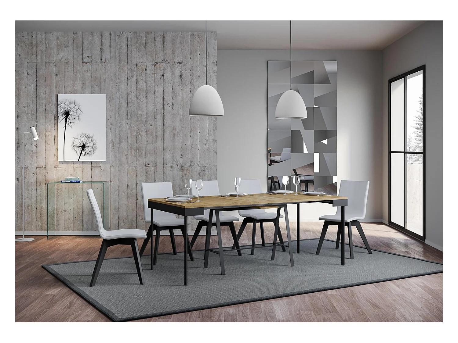 Mesa consola extensível 90x40/300 cm Banco Evolution Carvalho Natural quadro Antracite