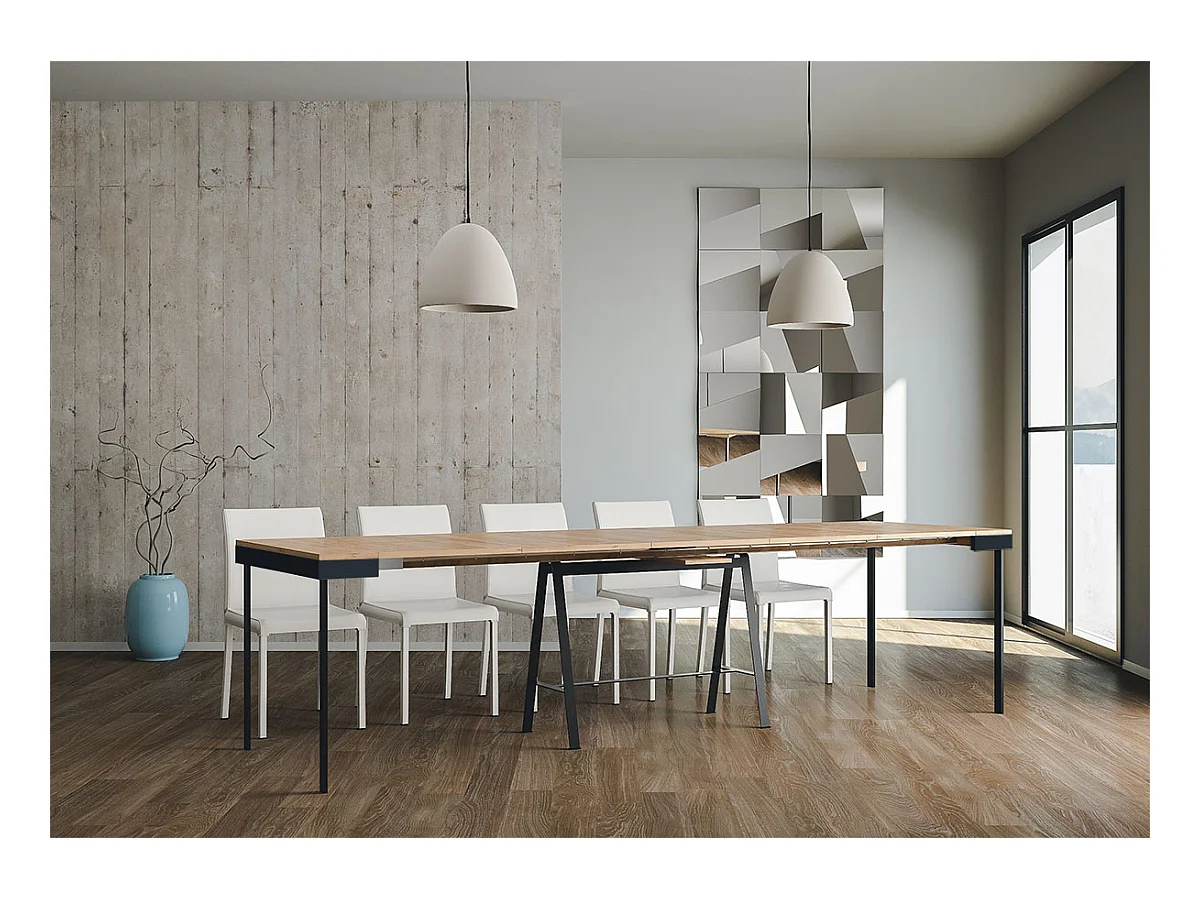 Mesa consola extensível 90x40/300 cm Banco Evolution Carvalho Natural quadro Antracite