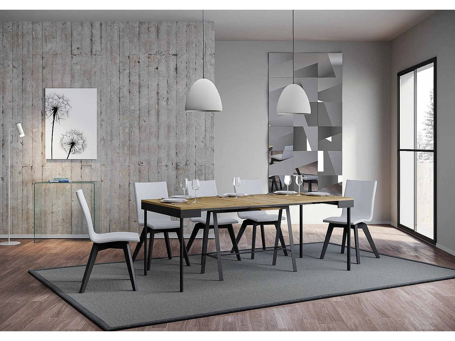 Consola extensible 90x40/300 cm Banco Evolution Roble Natural estructura Antracita