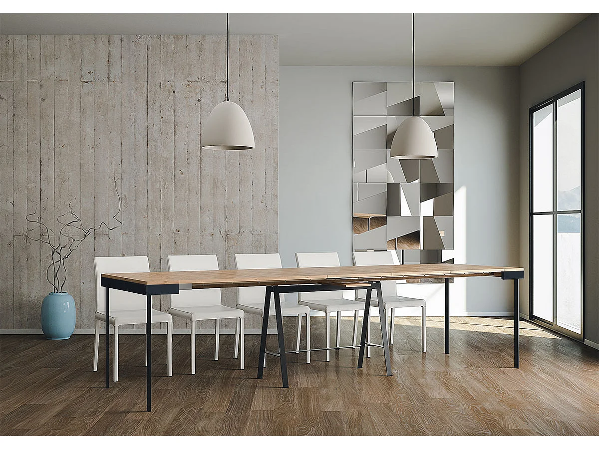 Consola extensible 90x40/300 cm Banco Evolution Roble Natural estructura Antracita