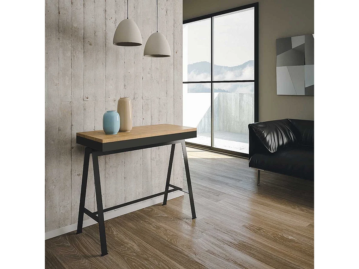 Console extensible 90x40/300 cm Banco Evolution Chêne Nature cadre Anthracite