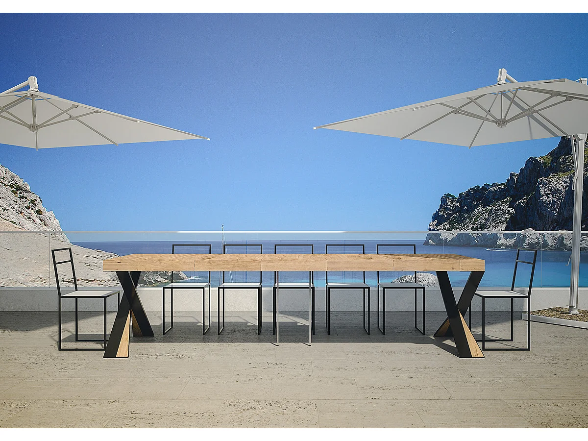 Consola extensible de abeto macizo claro con patas de metal antracita, 14 plazas, de 40 a 290 cm Lilia Premium-Versión Premium