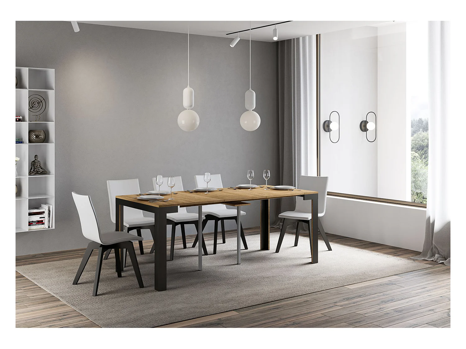 Ausziehbarer Konsolentisch 90x40/196 cm Linea Evolution Small Eiche Natur mit Eisenrahmen aus Anthrazit