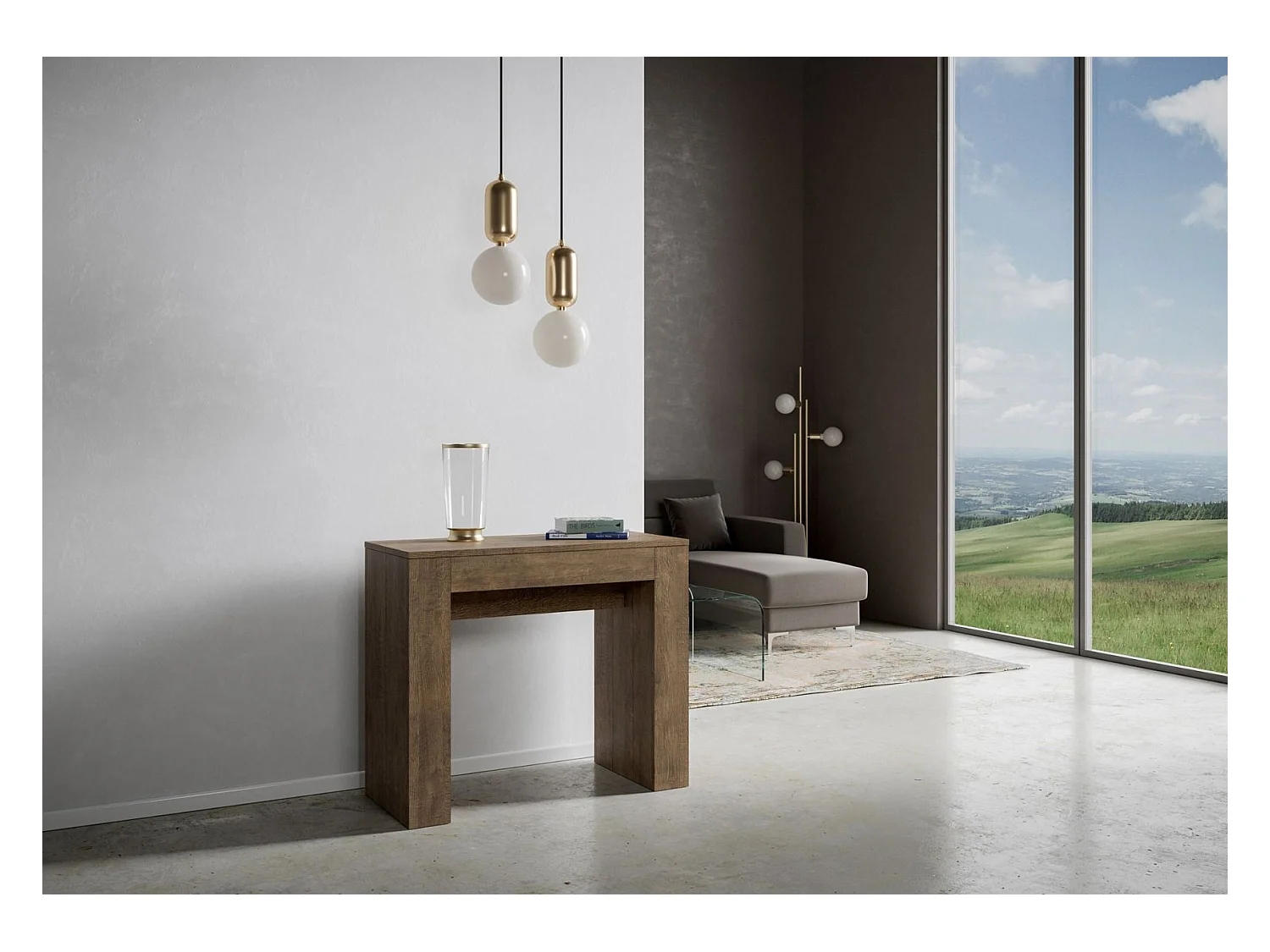 Uitschuifbare sidetable 90x42/302 cm Modem walnoot