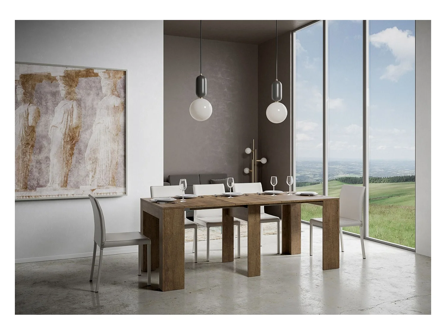 Uitschuifbare sidetable 90x42/302 cm Modem walnoot