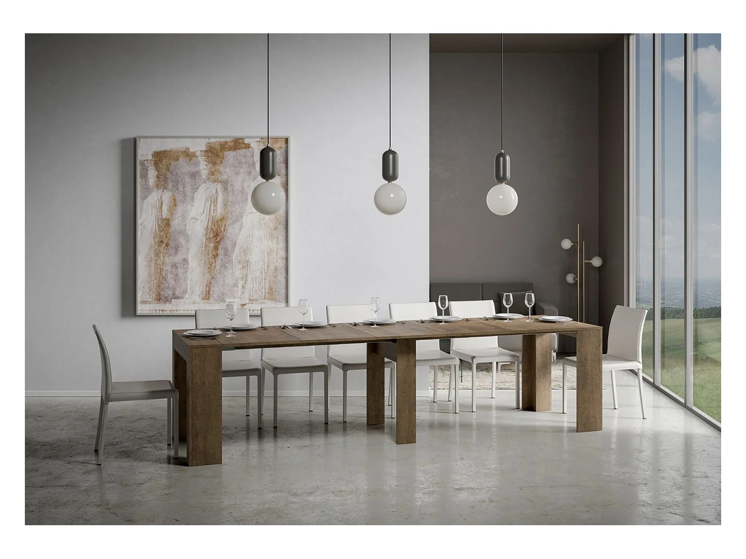 Uitschuifbare sidetable 90x42/302 cm Modem walnoot