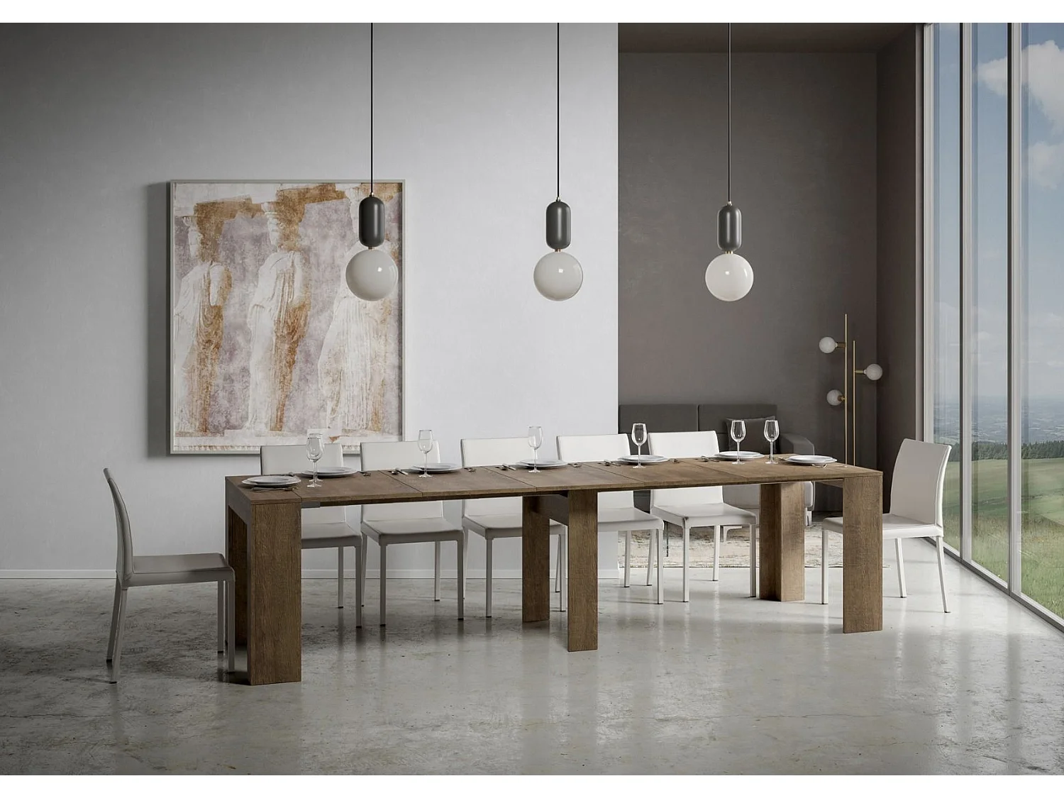 Console extensible 90x42/302 cm Modem Noyer