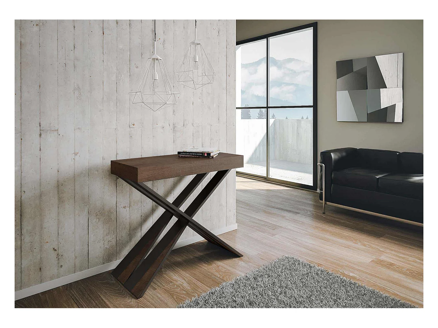 Console extensible 90x40/196 cm Diago Small Noyer cadre Anthracite