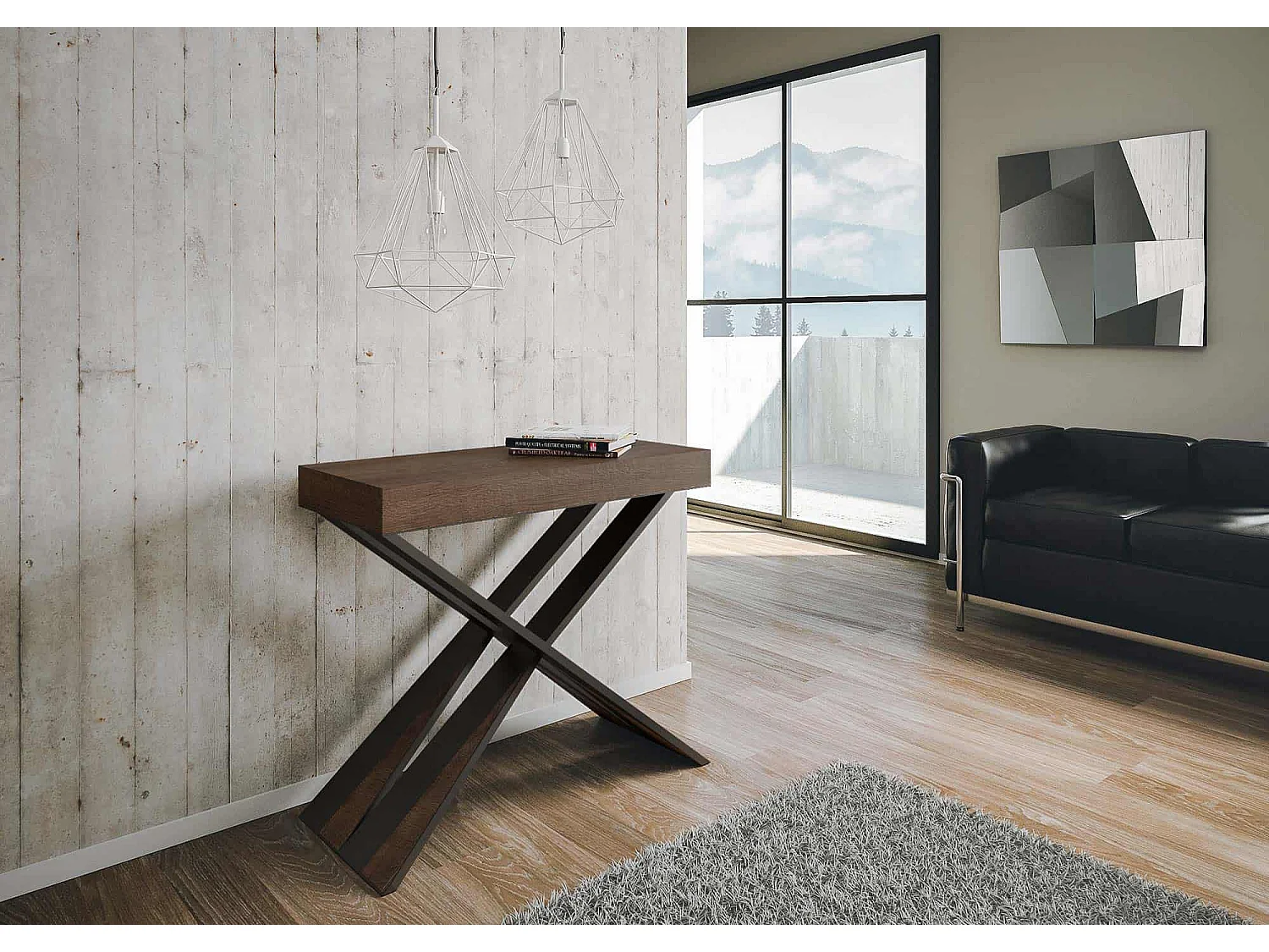 Mesa consola extensível 90x40/196 cm Diago Small Nogueira quadro Antracite