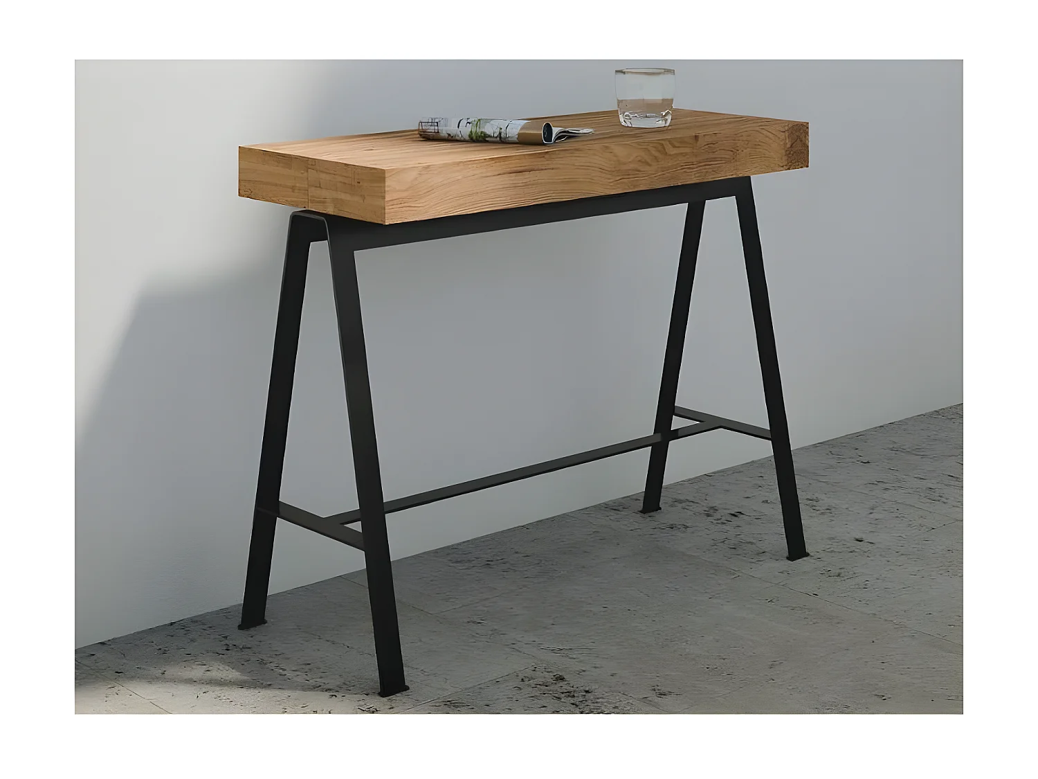 Uitschuifbare console in donker massief dennenhout en antraciet metalen poten 40 tot 190 cm Idris-Versie Basis