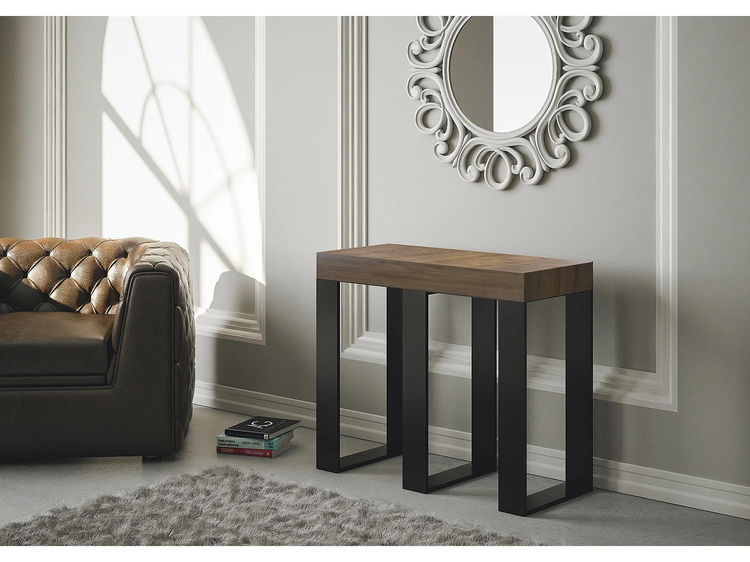 Console extensible 90x40/300 cm Sintesi Noyer cadre Anthracite