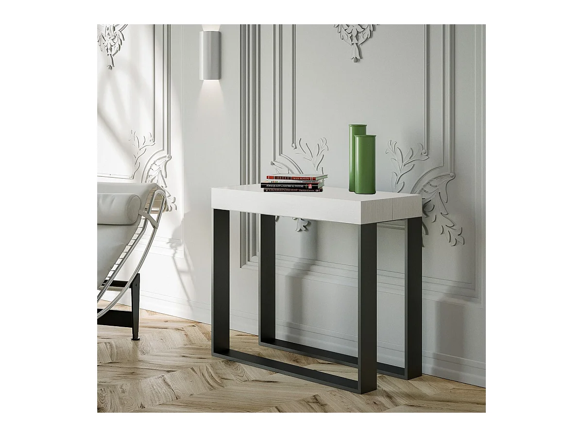Console extensible 90x40/300 cm Elettra Frêne Blanc cadre Anthracite