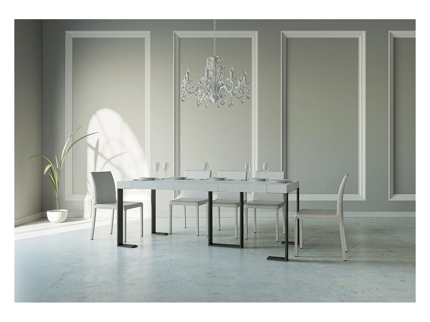 Rozkładana konsola 90x40/300 cm Struktura Sintesi Premium White Ash Antracyt