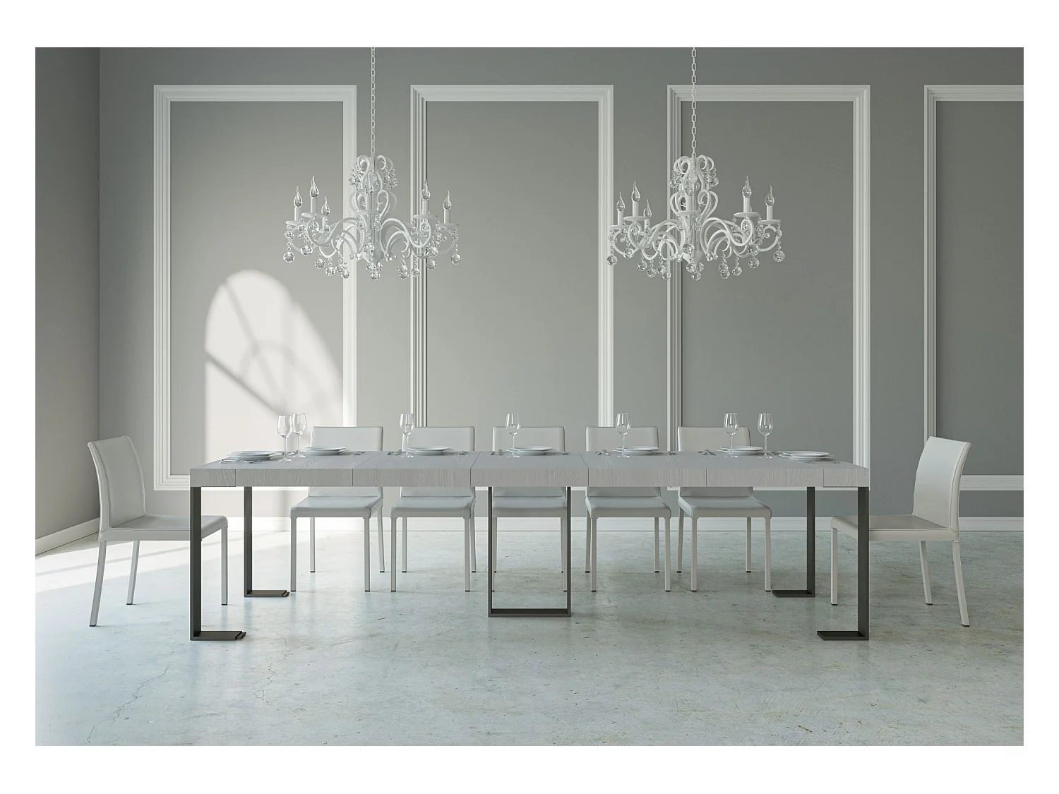 Rozkładana konsola 90x40/300 cm Struktura Sintesi Premium White Ash Antracyt