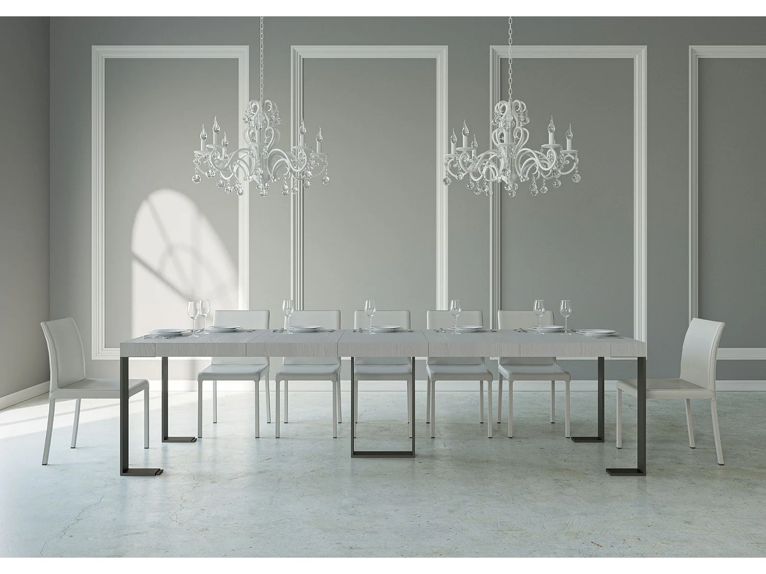 Rozkładana konsola 90x40/300 cm Struktura Sintesi Premium White Ash Antracyt